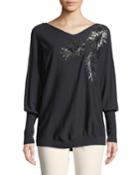 Fine-gauge Merino-wool Sequin Embellished Dolman Pullover