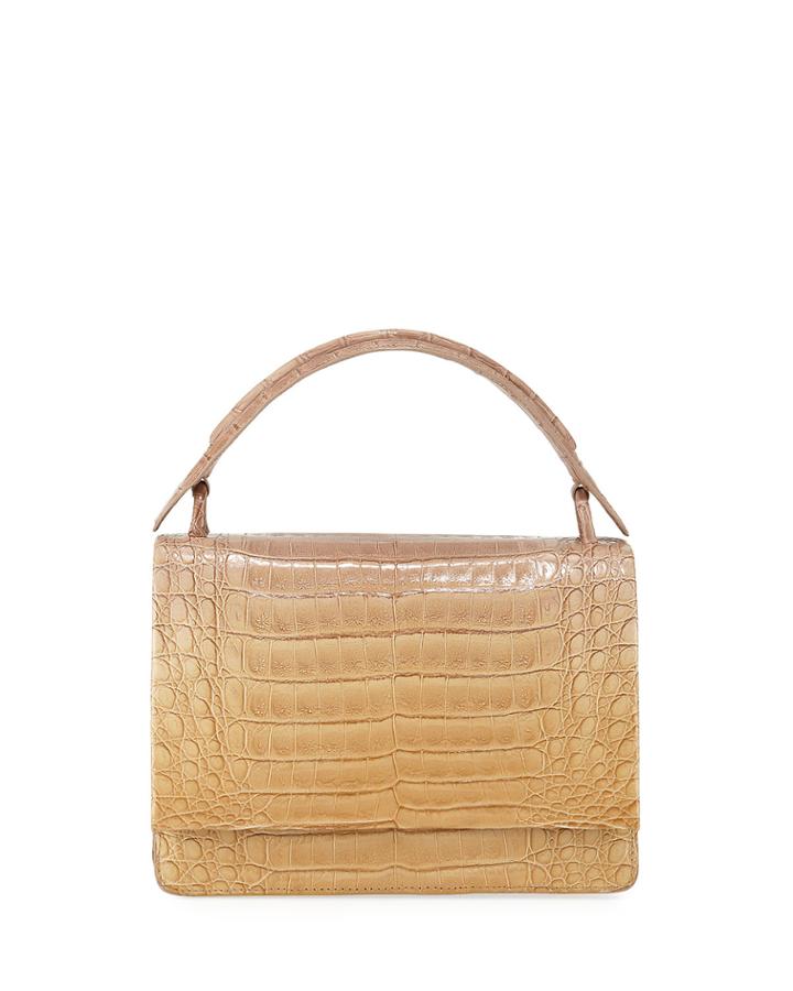 Crocodile Medium Top Handle Shoulder Flap Bag