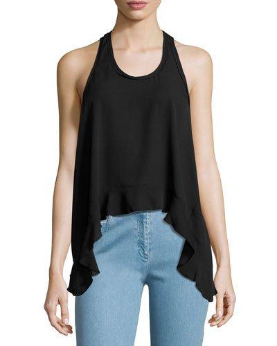 Sofie Ruffle-hem Chiffon Tank, Black