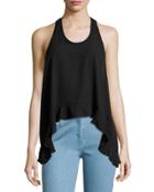 Sofie Ruffle-hem Chiffon Tank, Black