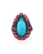 Turquoise, Ruby & Champagne Diamond Cocktail Ring,