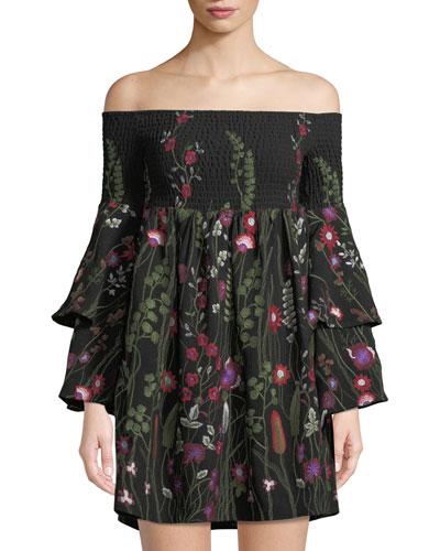 Off-the-shoulder Floral-embroidered