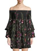 Off-the-shoulder Floral-embroidered