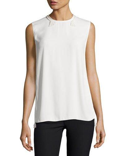 Sleeveless Rope-trimmed Blouse, Cream