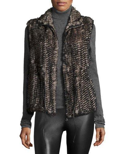 Sleeveless Fur Vest With Drawstring Waist, Brown/multi
