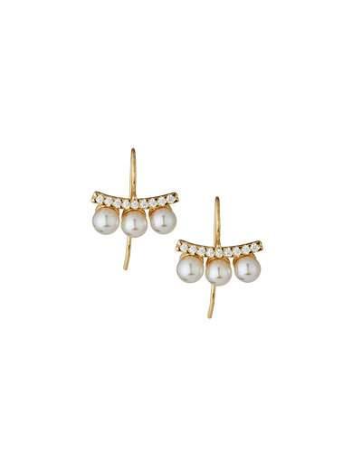 18k Vermeil Pave Crystal Pearly Bar Drop Earrings