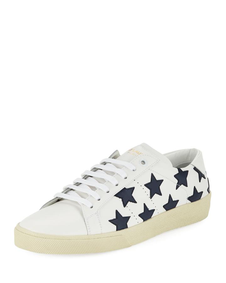 Leather Stars Low-top Platform Sneakers, White