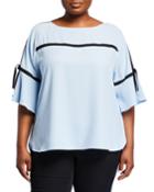 Plus Size Scoop-neck Blouse W/ Trim Piping
