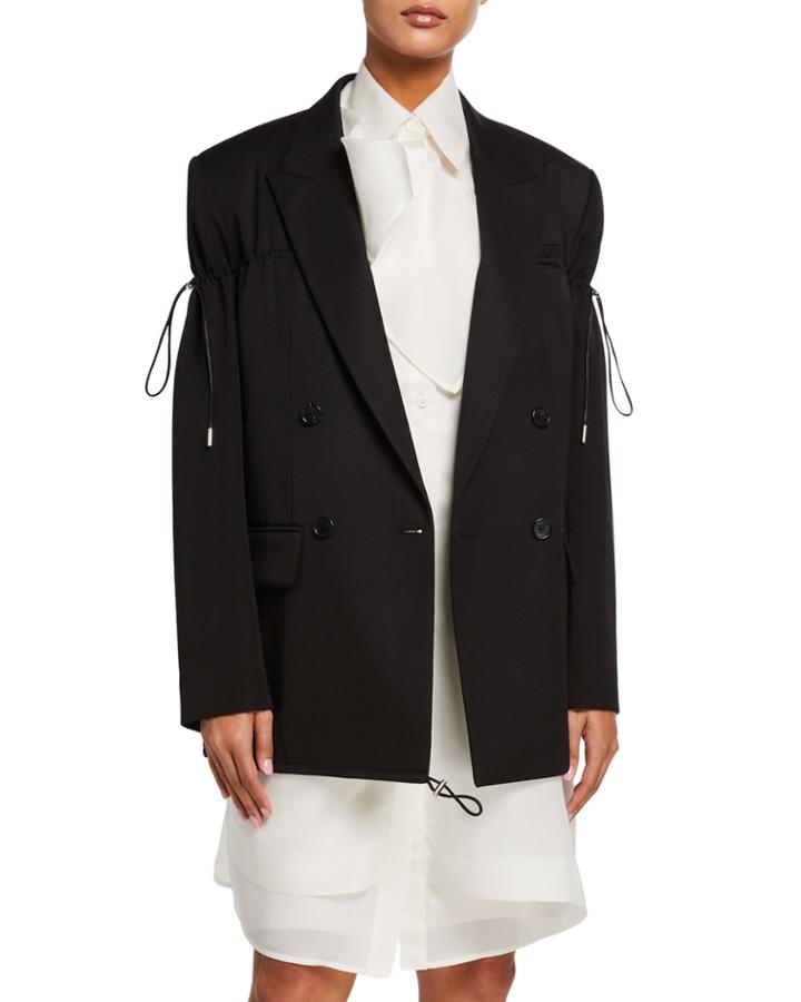 Wool Gabardine Tie-shoulder Blazer Jacket