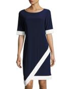 Contrast-trim Jersey Dress, Blue/white