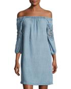 Off-the-shoulder Chambray Dress, Blue