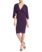 V-neck Tulle Body-con Capelet Dress