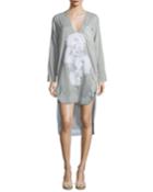 Scoop-neck Long-sleeves Striped Shirtdress With