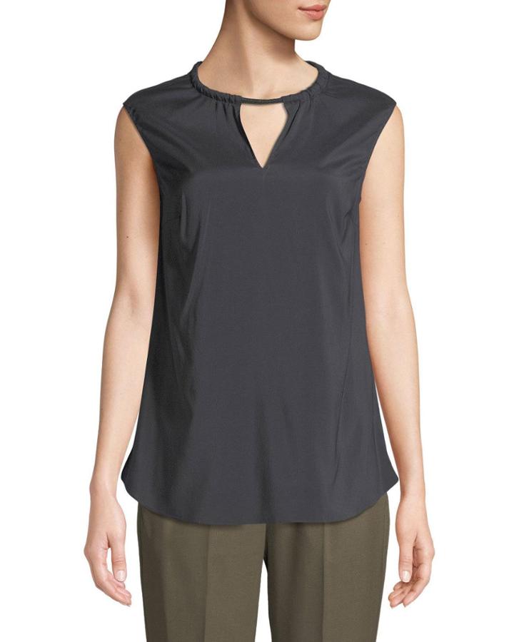 Sleeveless Silk-blend Bead-neck Blouse