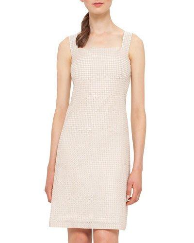 Cotton-silk Sleeveless Sheath Dress, Neutral