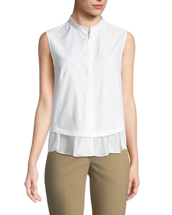 Sleeveless Ruffle-hem Oxford