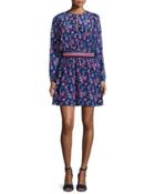 Anna Long-sleeve Floral Dress, Navy