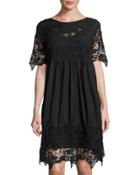 Lace-inset Cotton Dress, Black
