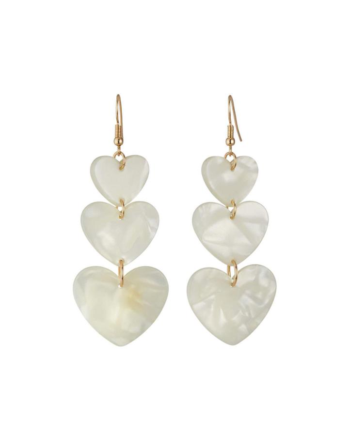 Triple Heart-drop Earrings, White