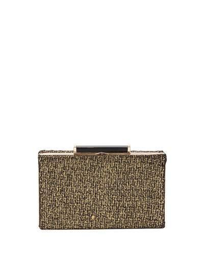 Metallic-fabric Box Clutch Bag, Gold