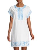 Embroidered Poplin Short-sleeve Dress