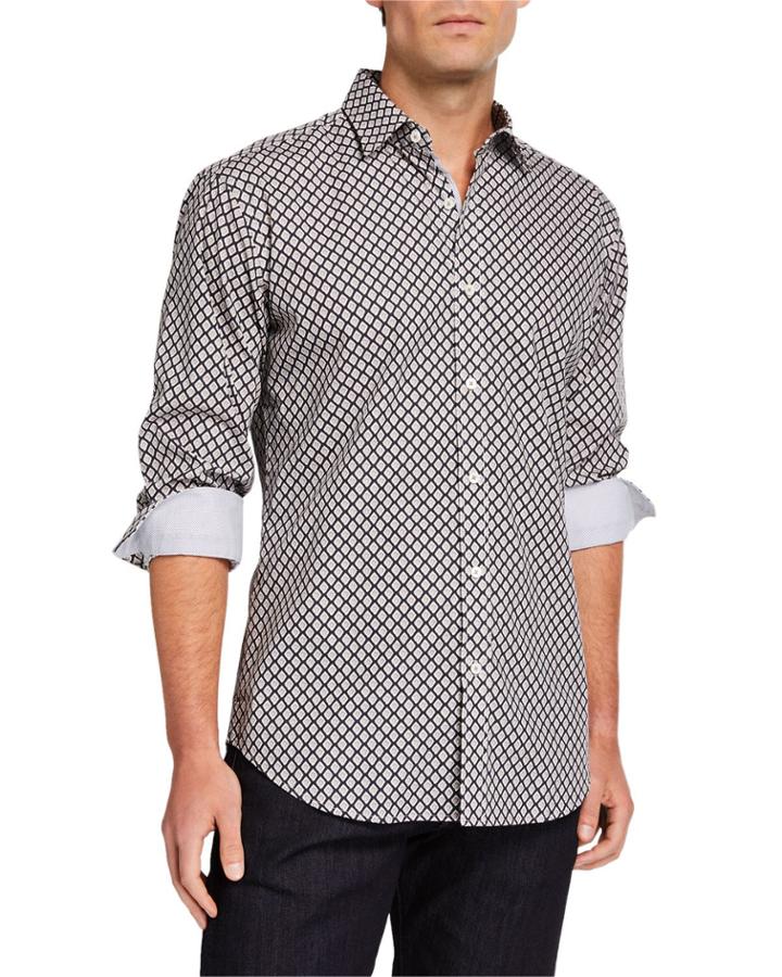 Men's Diamond Printed Long-sleeve