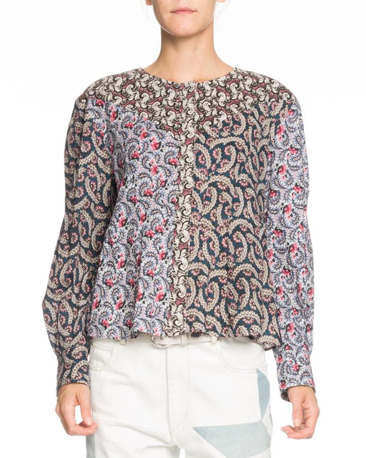 Loris Mixed-print Long-sleeve Cotton Blouse