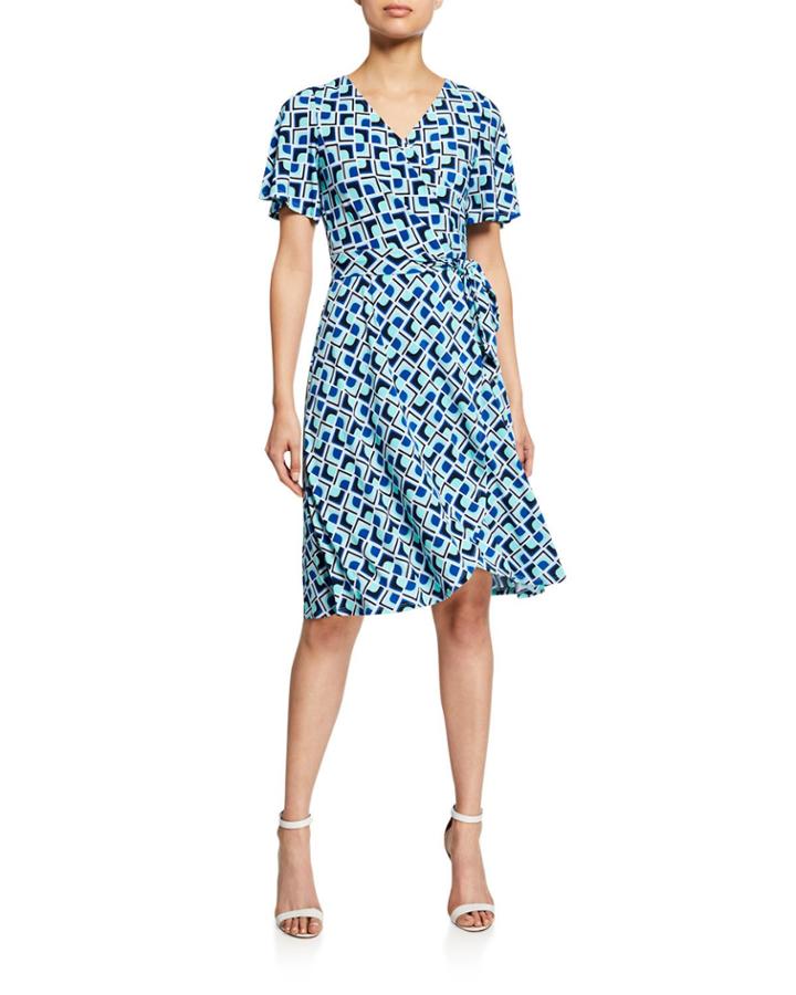 Geometric-print Illusion Wrap Dress