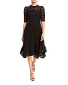 Short-sleeve Cutout Lace A-line Dress W/ Ruffled Hem