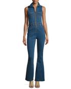 Pintucked Denim Jumpsuit, Blue