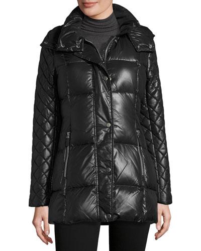 Alise Quilted Puffer Coat, Black