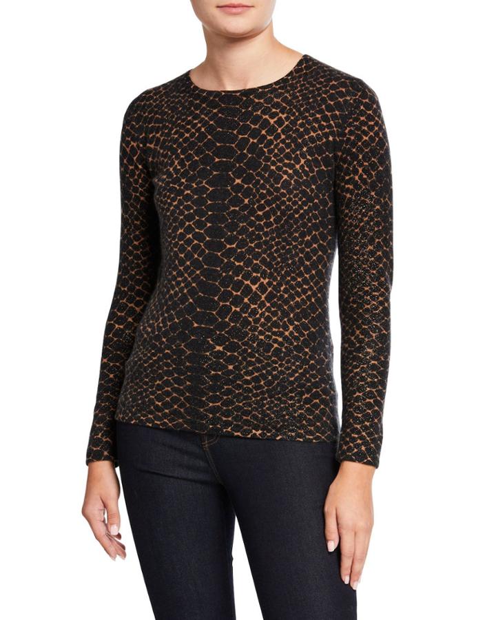 Snake-print Crewneck Long-sleeve Cashmere