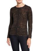 Snake-print Crewneck Long-sleeve Cashmere