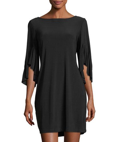Ruffle-sleeve Jersey Dress
