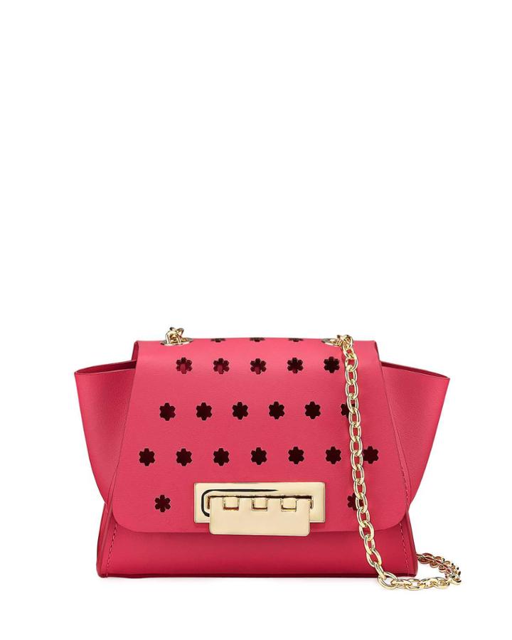 Eartha Floral-peforated Chain Strap Leather Crossbody Bag, Fuchsia