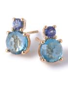 18k Lollipop 2-stone Post Earrings In Blue Topaz &