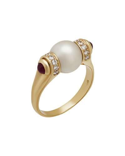18k Pearl, Diamond & Ruby Cocktail Ring,