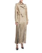 Double-breasted Belted Fringe Hem Leather Trench Coat