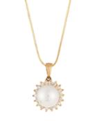 14k Diamond & Pearl Round Pendant Necklace