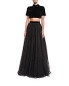 Two-piece Velvet Top W/ Tulle Ball