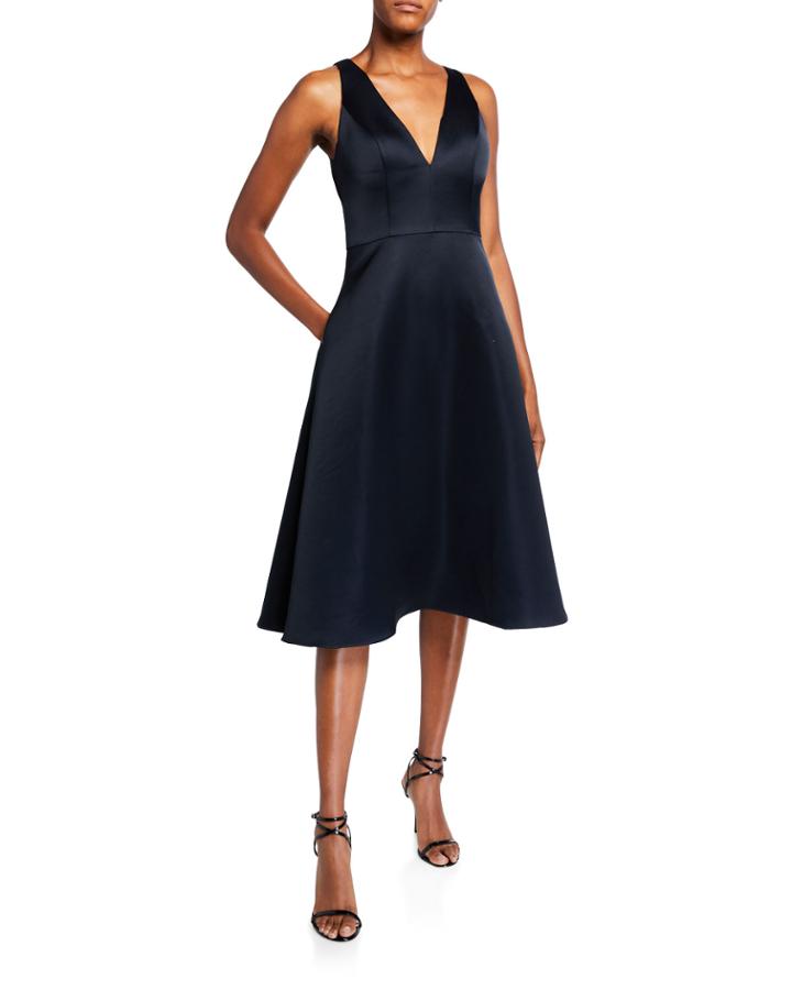 V-neck Sleeveless Mikado A-line Dress