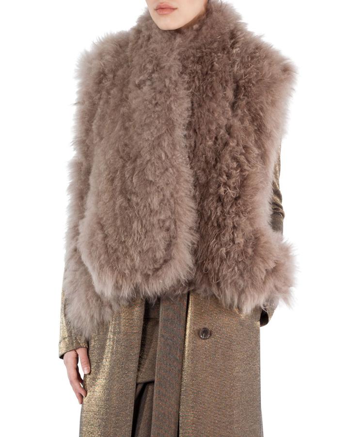 Alpaca Fur A-line Gilet, Camel