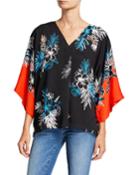 Floral V-neck Relaxed Dolman-sleeve Blouse
