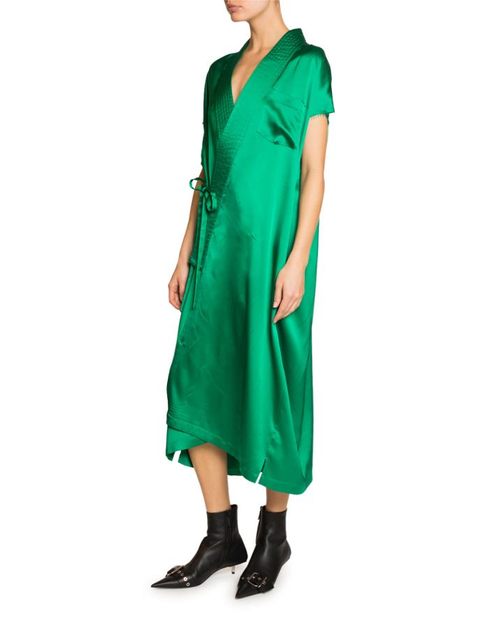 Satin Wrap-front Dress