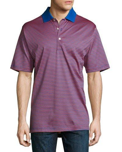 Striped Lisle Polo Shirt, Blue/orange