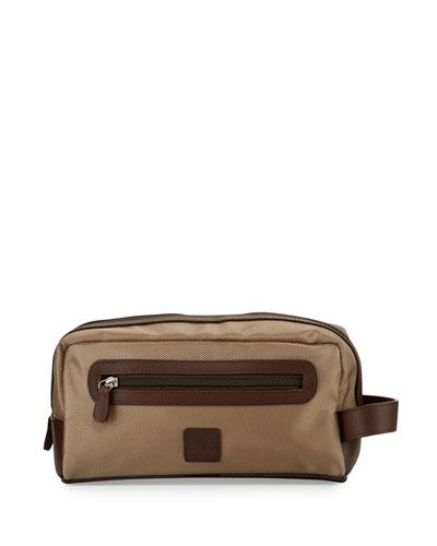 Leather-trim Nylon Toiletry Bag, Tan