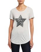 Sequin Star Scoop-neck Roll-sleeve Jersey Top