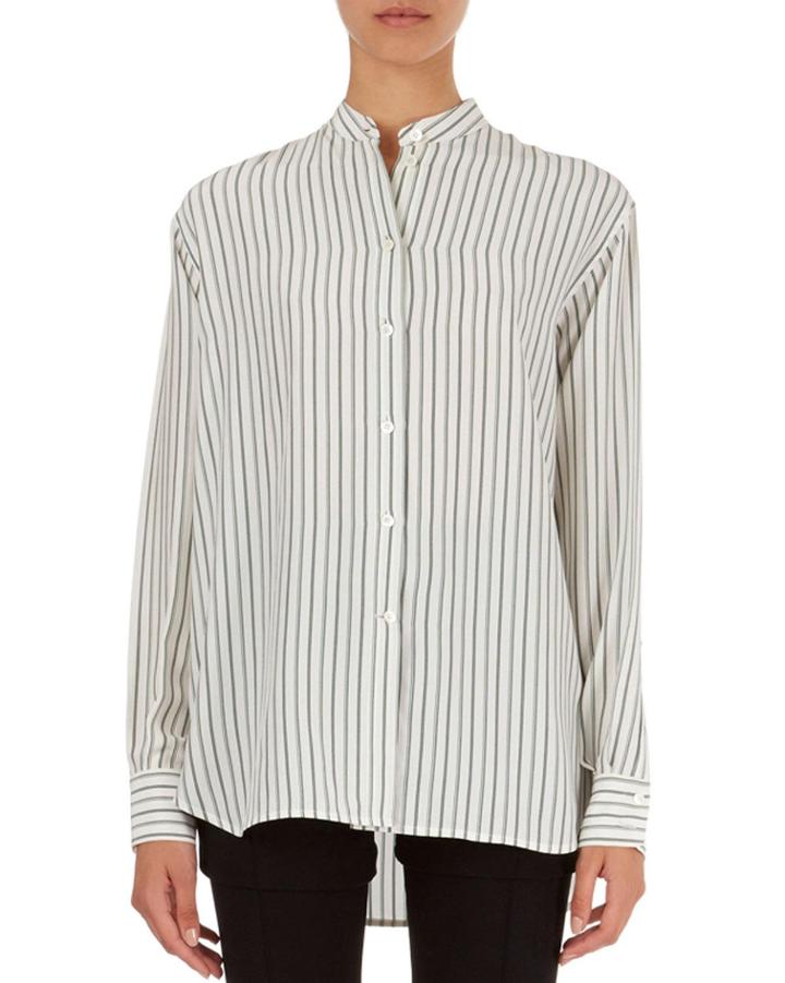 Striped Oversized Band-collar Blouse