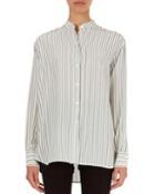 Striped Oversized Band-collar Blouse