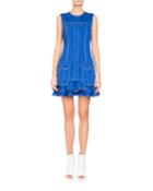 Sleeveless Button-front Cotton Mini Dress W/ Ruffled Hem